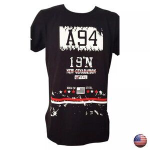 NWT FASHION LAND OF THE FREE MEN'S BLACK CREW NECK SHORT SLEEVE T-SHIRT SIZE S